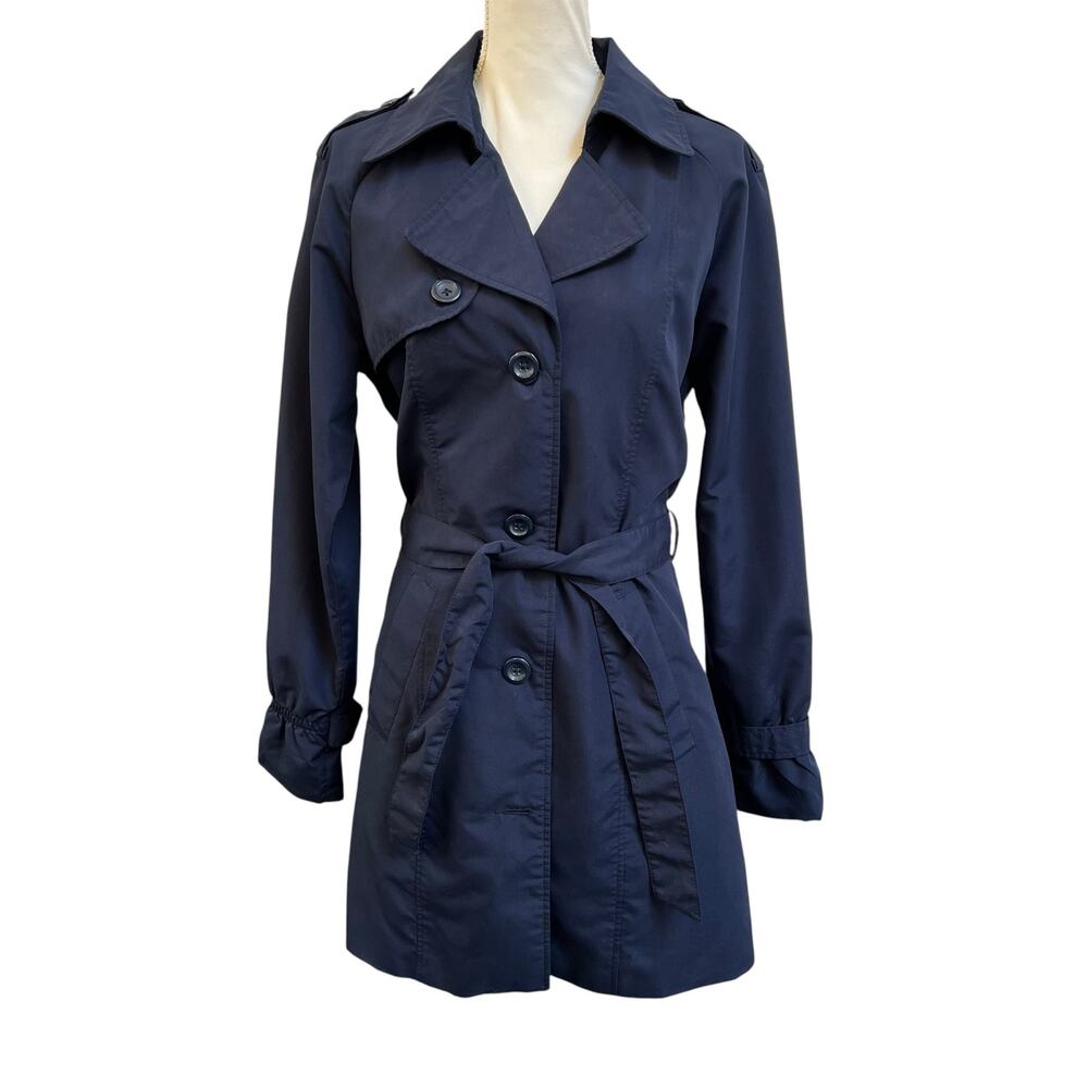Vero Moda Large Navy Trench Coat Belted Double Breasted Lightweight Jacket